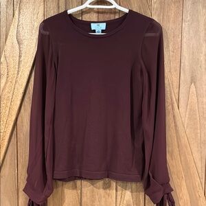 Cece Women's Burgundy Long sheer sleeve top size XS